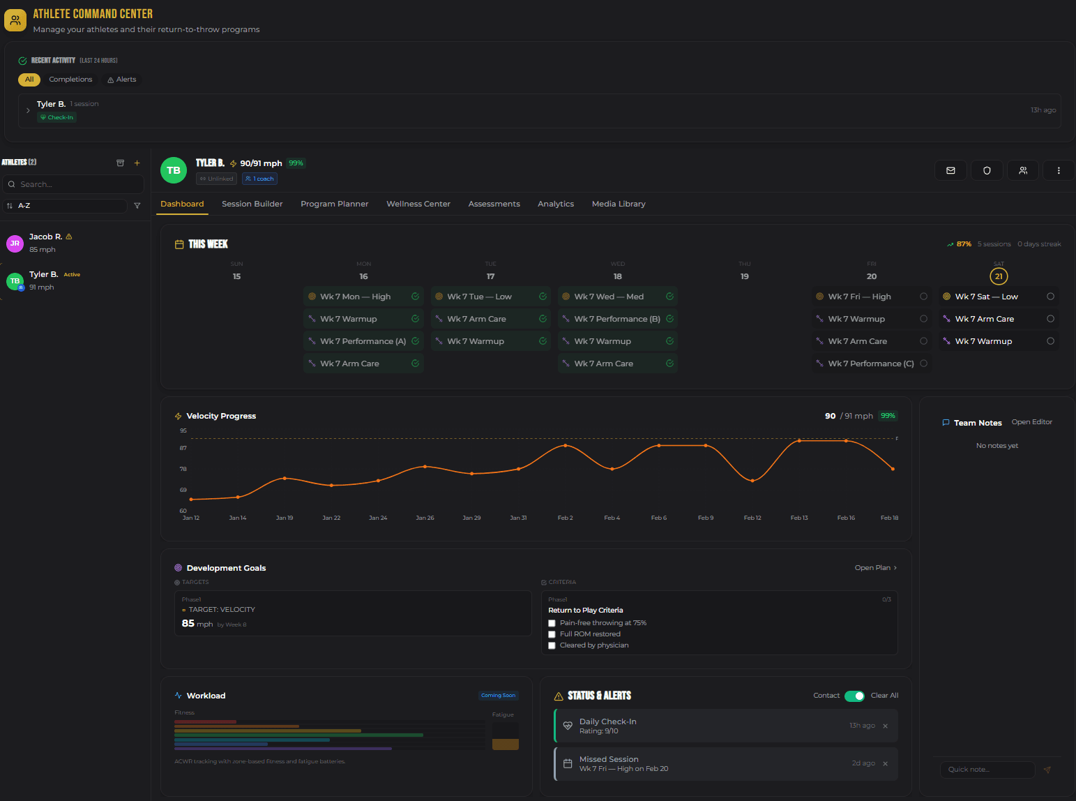 RTT Pro Athlete Command Center